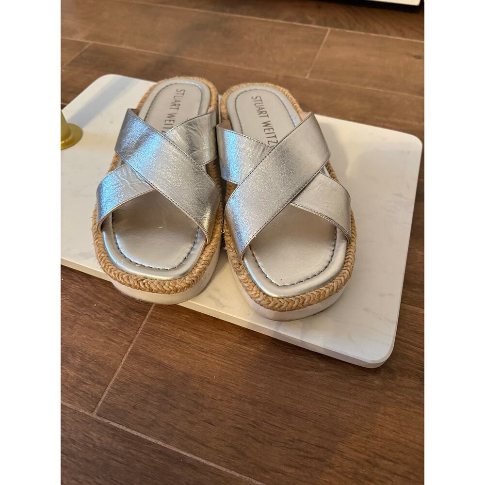 Stuart Weitzman Sandal Roza Lift Metallic Silver Luxury